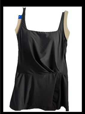 Beyond Control Women's  L Square Neck Swim Dress Blk Swimsuit Tommy Control